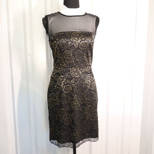Diane Von Furstenberg Womens Black Gold Metallic Lace Mini Cocktail Dress Size 6